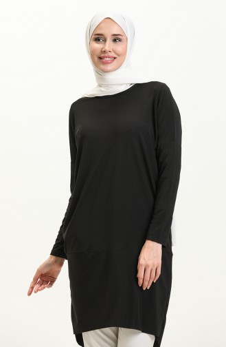 Kadin Buyuk Beden Tesettur Giyim Asimetrik Kesim Tunik 8654 Siyah