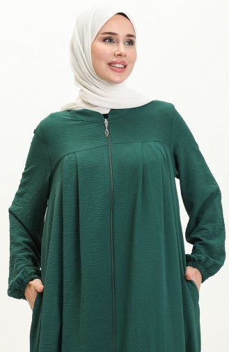 Kadin Buyuk Beden Ferace Oversize Fermuarlı Ve Boydan Uzun 8687 Zümrüt Yeşili