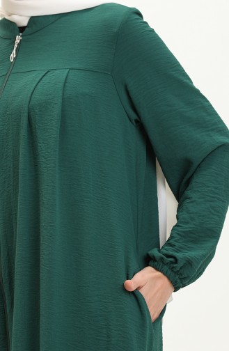 Kadin Buyuk Beden Ferace Oversize Fermuarlı Ve Boydan Uzun 8687 Zümrüt Yeşili