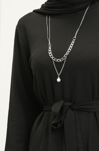Bürümcük Kolyeli Elbise 1790-01 Siyah