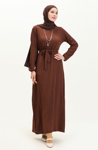 Crepe Necklace Dress 1790-04 Brown 1790-04