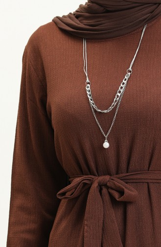 Crepe Necklace Dress 1790-04 Brown 1790-04