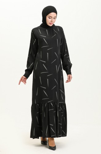Viscose Patterned Shirred Dress 0106-01 Black 0106-01