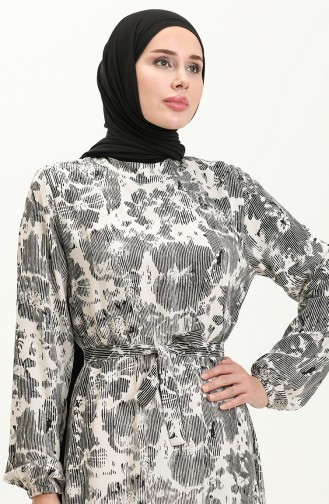 Viscose Patterned Shirred Dress 0107-01 white Black 0107-01