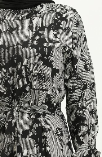 Robe Plissée à Motifs en Viscose 0107-02 Noir Blanc 0107-02