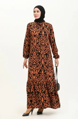 Robe Plissée en Viscose 0108-03 Noir Tabac 0108-03
