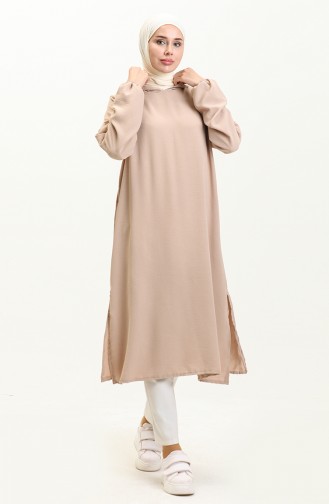 Aerobin Hooded Long Tunic 1689-07 Beige 1689-07