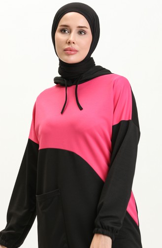 Renk Bloklu Tunik Pantolon İkili Takım 11022-02 Fuşya