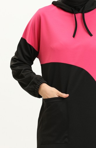 Renk Bloklu Tunik Pantolon İkili Takım 11022-02 Fuşya