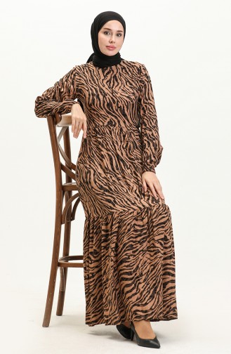 Viscose Zebra Print Dress 0103-01 Brown 0103-01