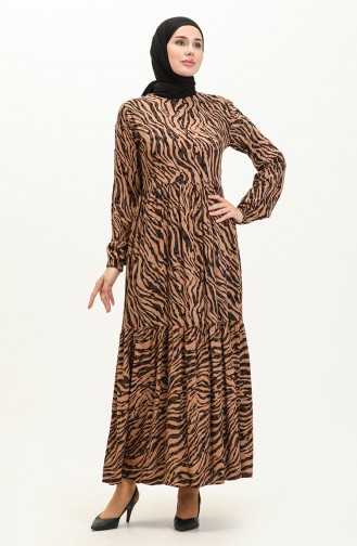 Zebra gemustertes Kleid aus Viskose 0103-01 Braun 0103-01