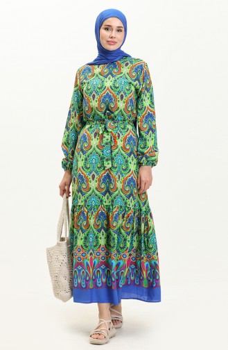 Viscose Patterned Dress 0105-01 Pistachio Green 0105-01