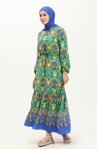 Viscose Patterned Dress 0105-01 Pistachio Green 0105-01