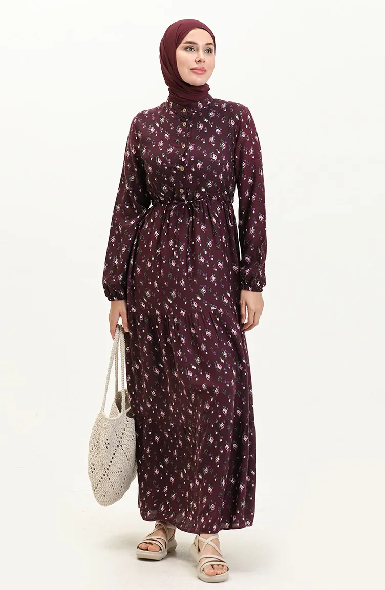 Robe en Viscose à Motif 0109D-03 Plum 0109D-03
