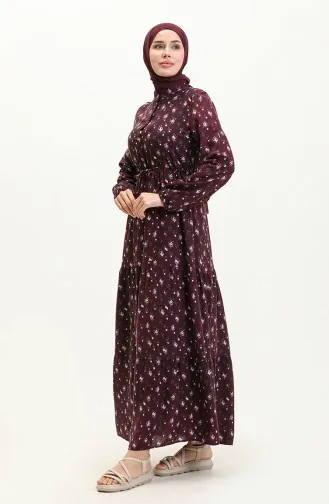 Robe en Viscose à Motif 0109D-03 Plum 0109D-03