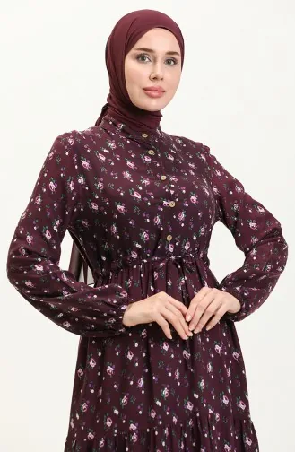 Robe en Viscose à Motif 0109D-03 Plum 0109D-03
