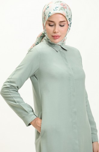 Hidden Placket Pocketed Viscose Tunic 6435-27 Green 6435-27