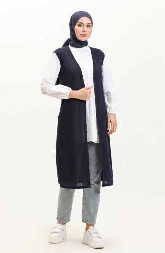 Straight Long Vest 8629-01 Navy Blue 8629-01