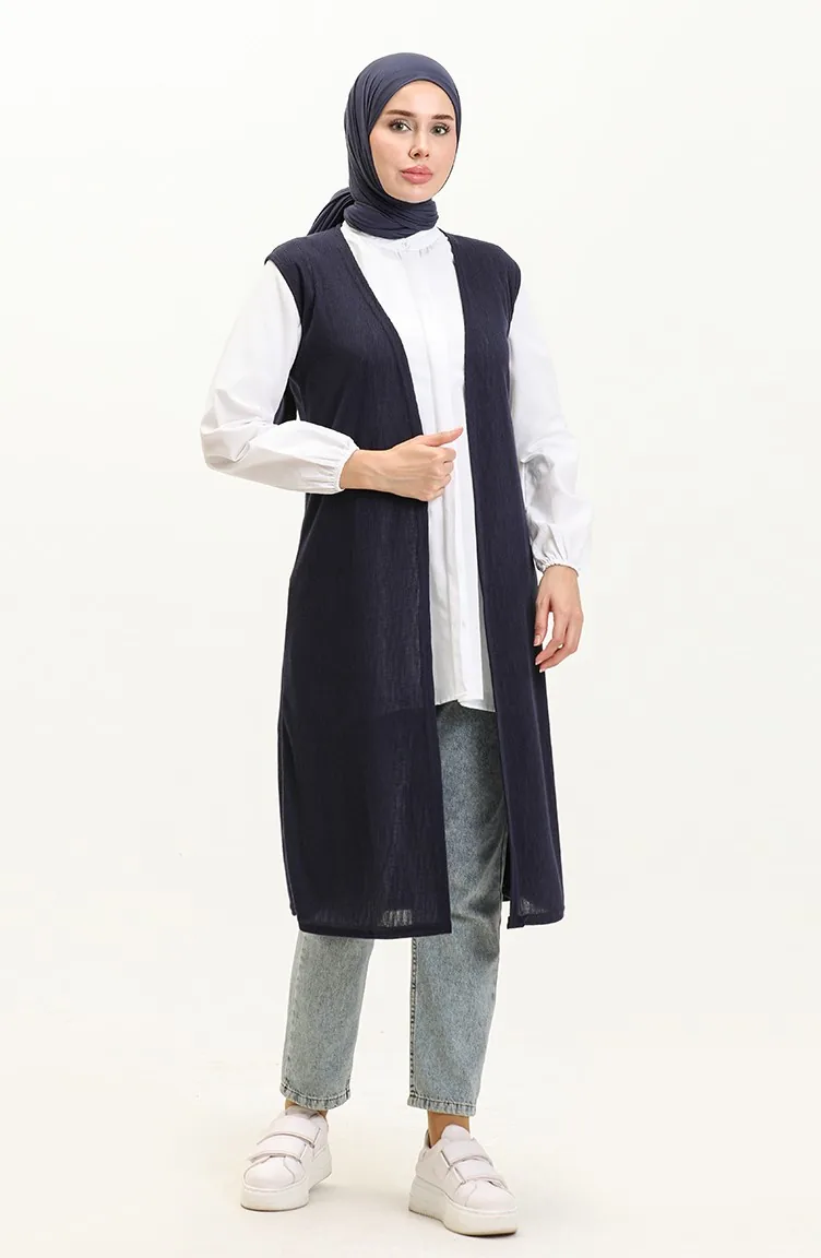 Schlichte Lange Weste 8629-01 Marineblau 8629-01