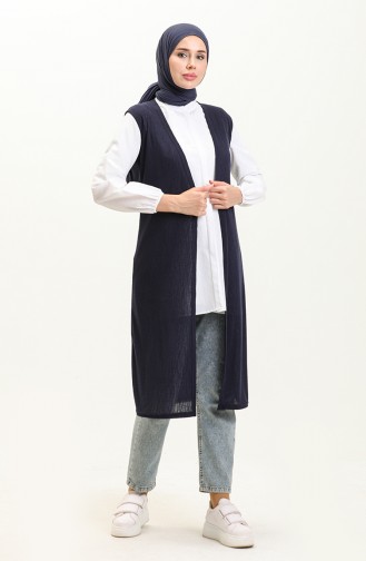 Straight Long Vest 8629-01 Navy Blue 8629-01