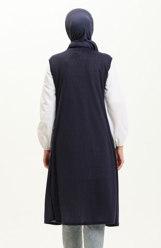 Straight Long Vest 8629-01 Navy Blue 8629-01