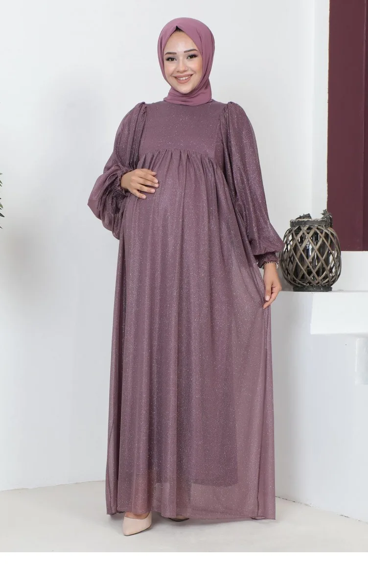 Simli Şifon Hamile Abiye Lila 18201