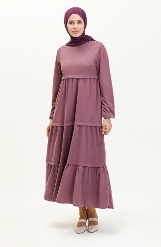 Einfarbiges Kleid mit elastischen Ärmeln 8888-08 Dunkelflieder 8888-08