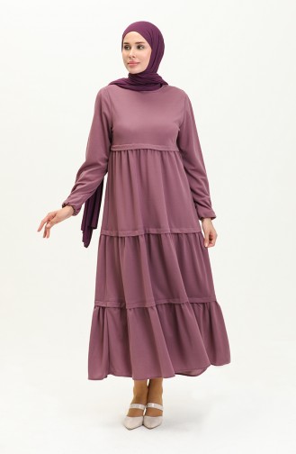 Elastic Sleeve Plain Dress 8888-08 Dark Lilac 8888-08