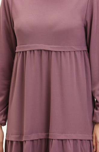 Elastic Sleeve Plain Dress 8888-08 Dark Lilac 8888-08