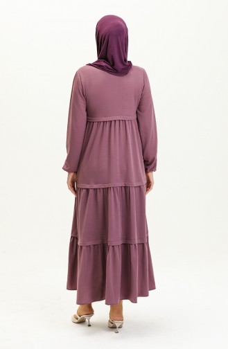 Elastic Sleeve Plain Dress 8888-08 Dark Lilac 8888-08