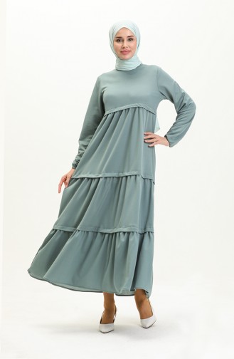 فستان سادة مطاط الأكمام 8888-09  أخضر مينت 8888-09