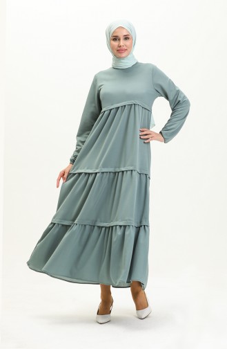 Robe Unie à Manches élastiques 8888-09 Vert Menthe 8888-09