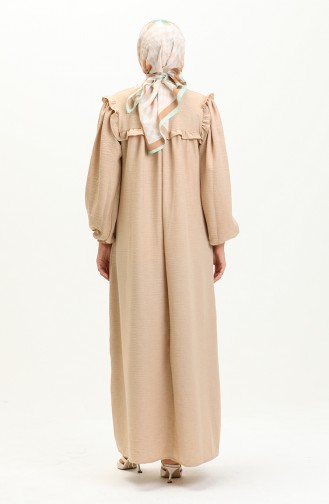 Elastic Sleeve Ruffle Detailed Dress 0110-01 Beige 0110-01