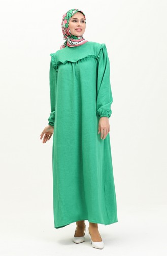 Elastic Sleeve Ruffle Detailed Dress 0110-03 Green 0110-03