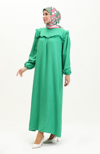 Elastic Sleeve Ruffle Detailed Dress 0110-03 Green 0110-03