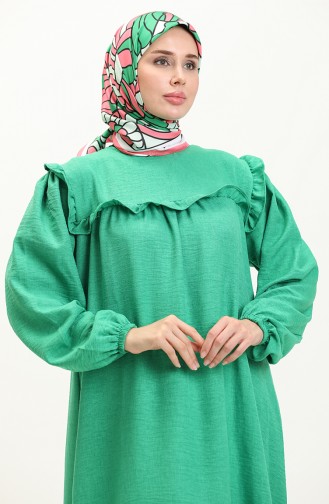 Elastic Sleeve Ruffle Detailed Dress 0110-03 Green 0110-03