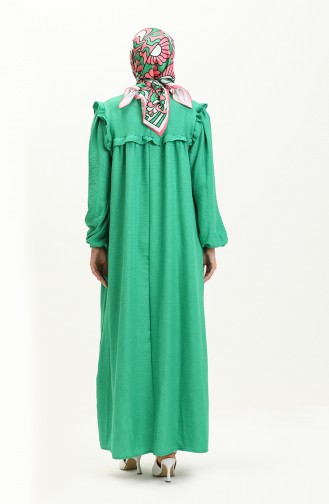 Elastic Sleeve Ruffle Detailed Dress 0110-03 Green 0110-03