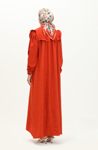 Elastic Sleeve Ruffle Detailed Dress 0110-04 Brick Red 0110-04