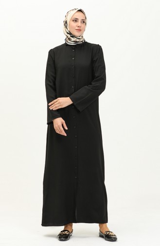 Kol Büzgülü Düğmeli Viskon  Elbise 5109-01 Siyah