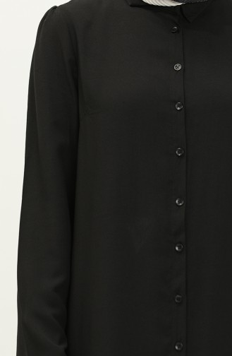 Kol Büzgülü Düğmeli Viskon  Elbise 5109-01 Siyah 5109-01