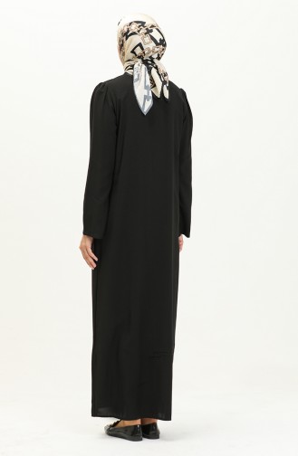 Kol Büzgülü Düğmeli Viskon  Elbise 5109-01 Siyah