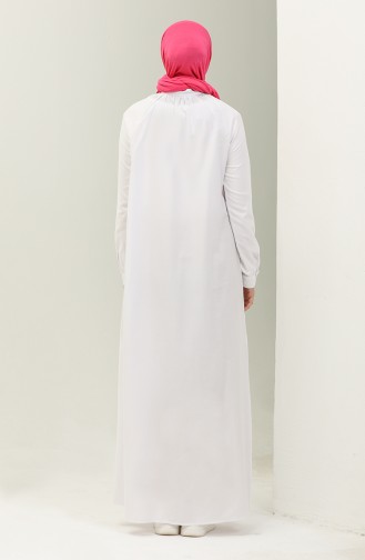 Çift Düğmeli Viskon Elbise 5110-01 Beyaz 5110-01