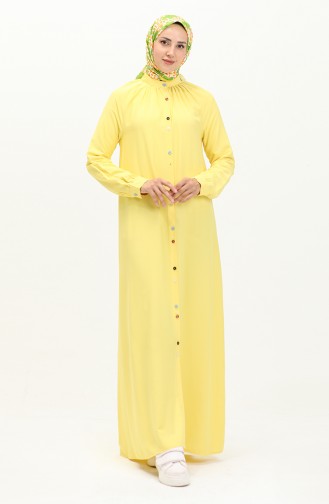 Çift Düğmeli Viskon Elbise 5110-03 Sarı