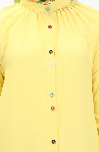 Çift Düğmeli Viskon Elbise 5110-03 Sarı