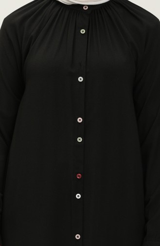 Çift Düğmeli Viskon Elbise 5110-07 Siyah