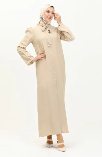Robe Boutonnée Col Noué 5111-01 Beige 5111-01