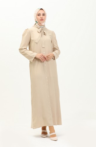 Tie Collar Buttoned Dress 5111-01 Beige 5111-01