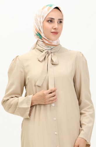 Tie Collar Buttoned Dress 5111-01 Beige 5111-01