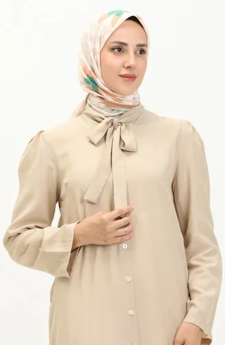 Robe Boutonnée Col Noué 5111-01 Beige 5111-01