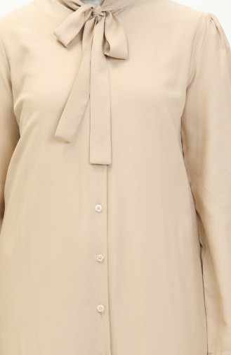 Kravat Yaka Düğmeli Elbise 5111-01 Bej